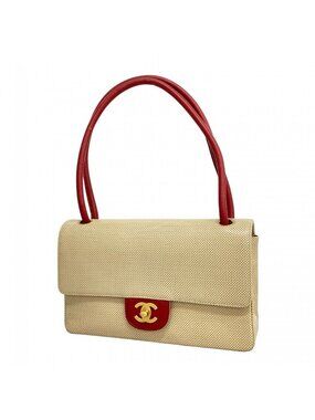 Chanel Shoulder Bag Perforated Leather Beige Gold